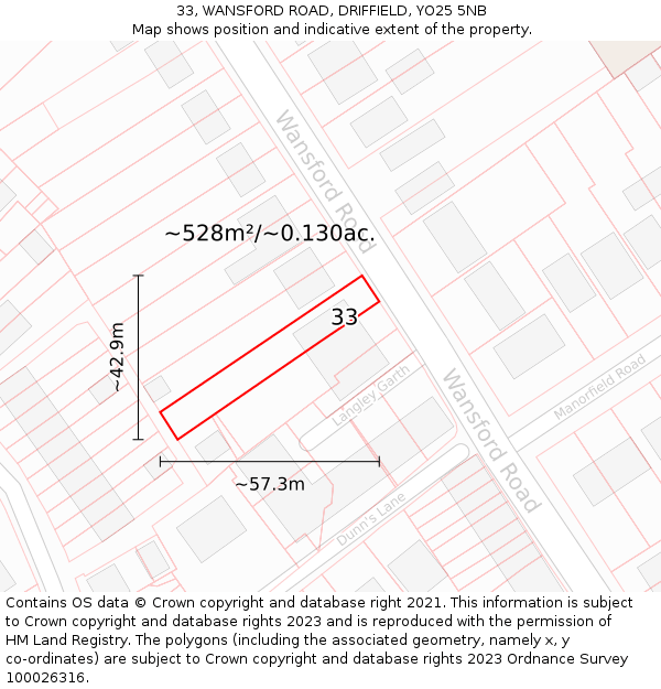 33, WANSFORD ROAD, DRIFFIELD, YO25 5NB: Plot and title map