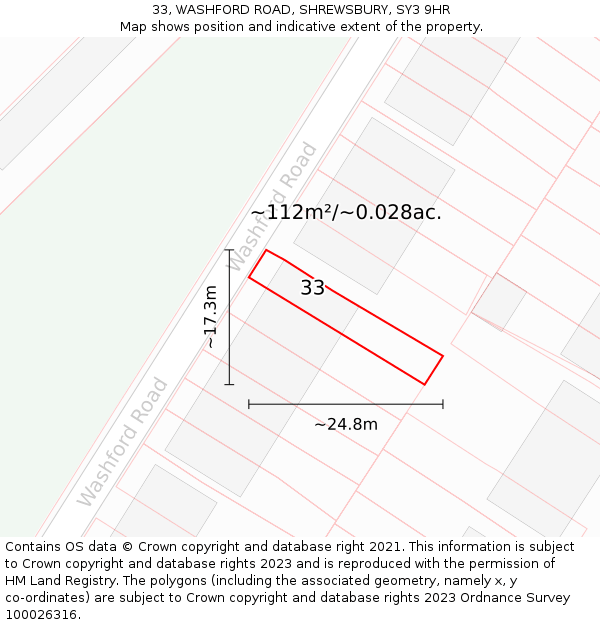 33, WASHFORD ROAD, SHREWSBURY, SY3 9HR: Plot and title map