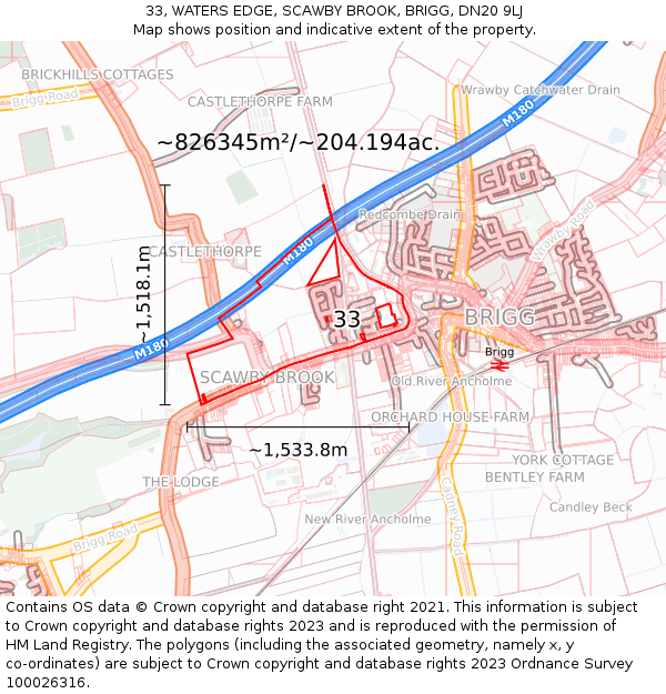 33, WATERS EDGE, SCAWBY BROOK, BRIGG, DN20 9LJ: Plot and title map