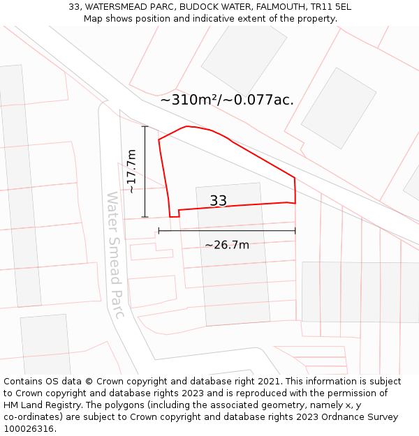 33, WATERSMEAD PARC, BUDOCK WATER, FALMOUTH, TR11 5EL: Plot and title map