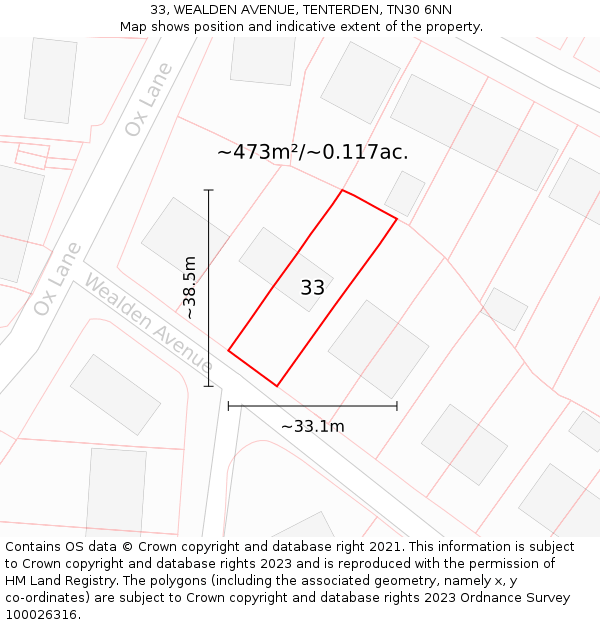 33, WEALDEN AVENUE, TENTERDEN, TN30 6NN: Plot and title map