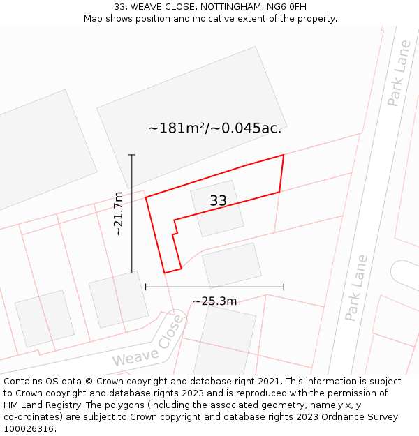 33, WEAVE CLOSE, NOTTINGHAM, NG6 0FH: Plot and title map