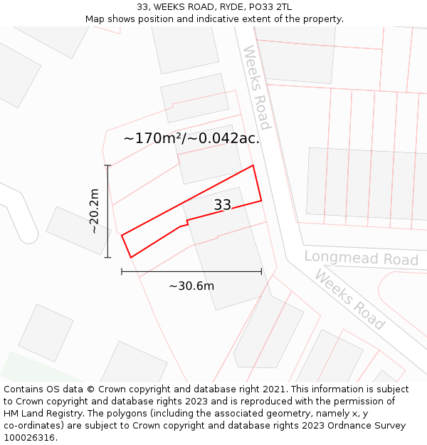 33, WEEKS ROAD, RYDE, PO33 2TL: Plot and title map