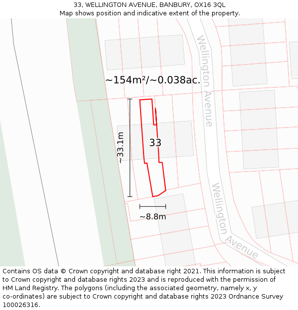 33, WELLINGTON AVENUE, BANBURY, OX16 3QL: Plot and title map