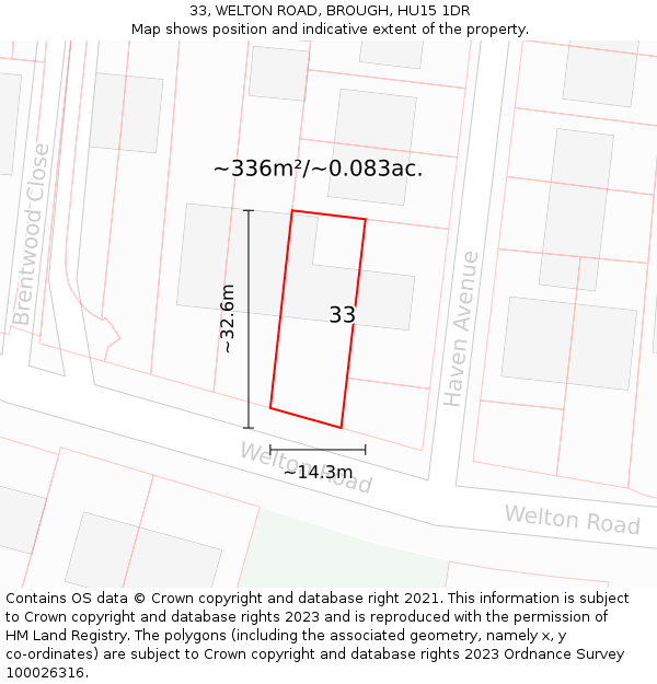 33, WELTON ROAD, BROUGH, HU15 1DR: Plot and title map