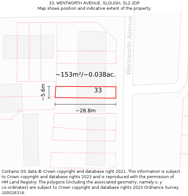 33, WENTWORTH AVENUE, SLOUGH, SL2 2DP: Plot and title map