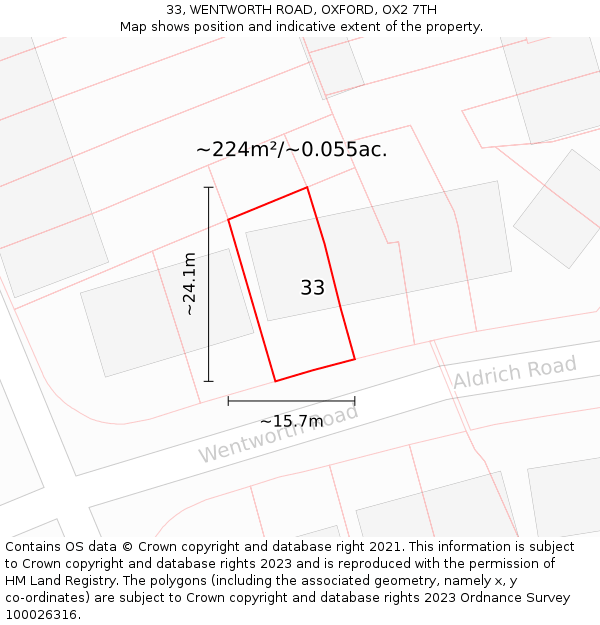 33, WENTWORTH ROAD, OXFORD, OX2 7TH: Plot and title map