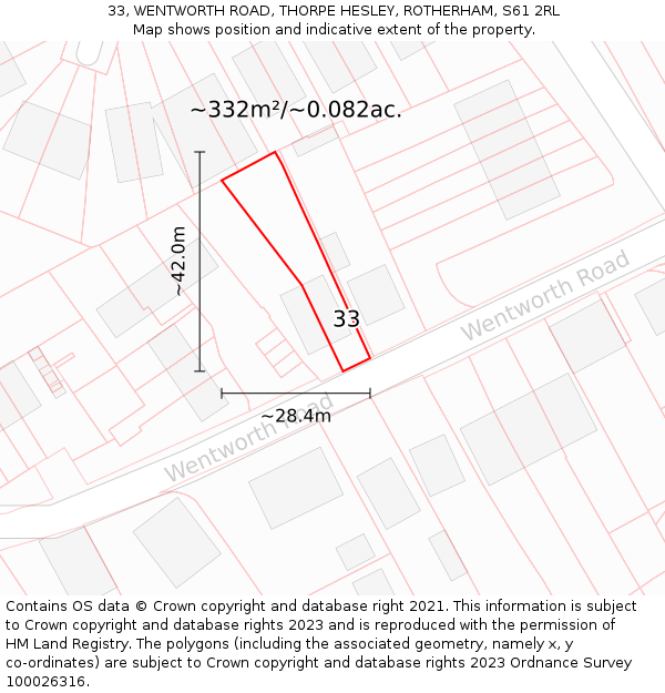 33, WENTWORTH ROAD, THORPE HESLEY, ROTHERHAM, S61 2RL: Plot and title map