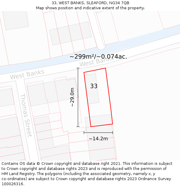 33, WEST BANKS, SLEAFORD, NG34 7QB: Plot and title map