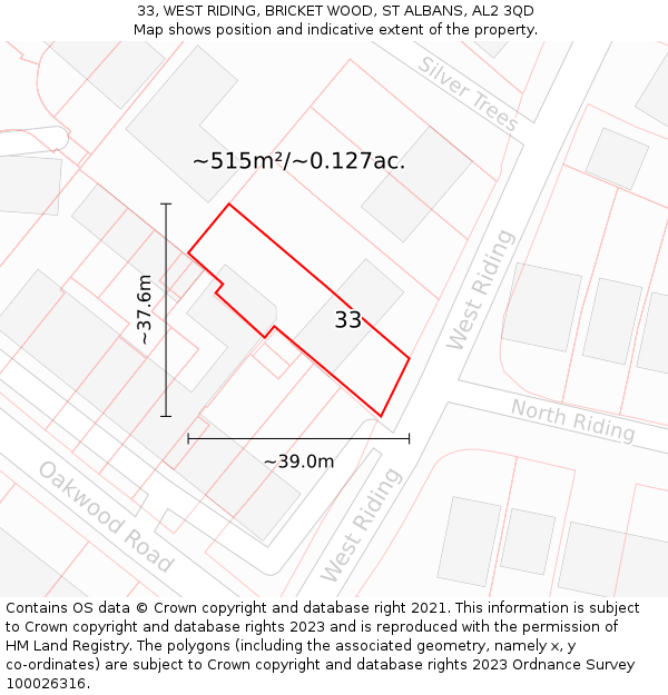 33, WEST RIDING, BRICKET WOOD, ST ALBANS, AL2 3QD: Plot and title map