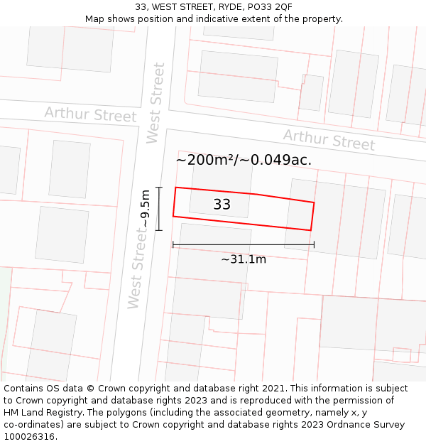 33, WEST STREET, RYDE, PO33 2QF: Plot and title map