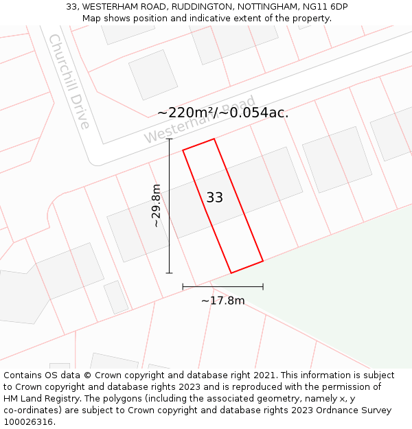 33, WESTERHAM ROAD, RUDDINGTON, NOTTINGHAM, NG11 6DP: Plot and title map