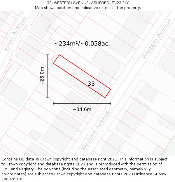 33, WESTERN AVENUE, ASHFORD, TN23 1LY: Plot and title map