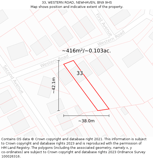 33, WESTERN ROAD, NEWHAVEN, BN9 9HS: Plot and title map