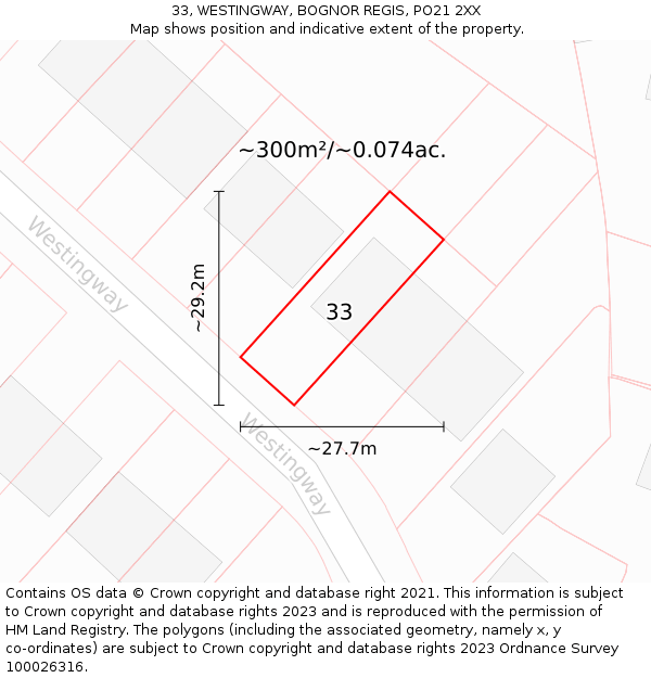 33, WESTINGWAY, BOGNOR REGIS, PO21 2XX: Plot and title map