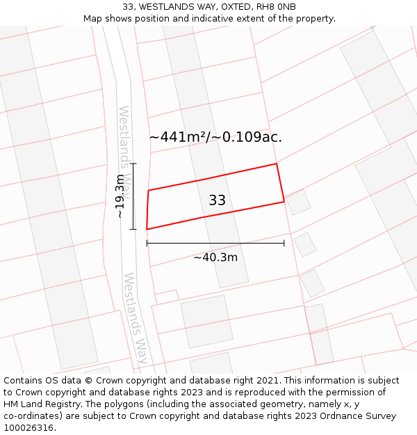 33, WESTLANDS WAY, OXTED, RH8 0NB: Plot and title map