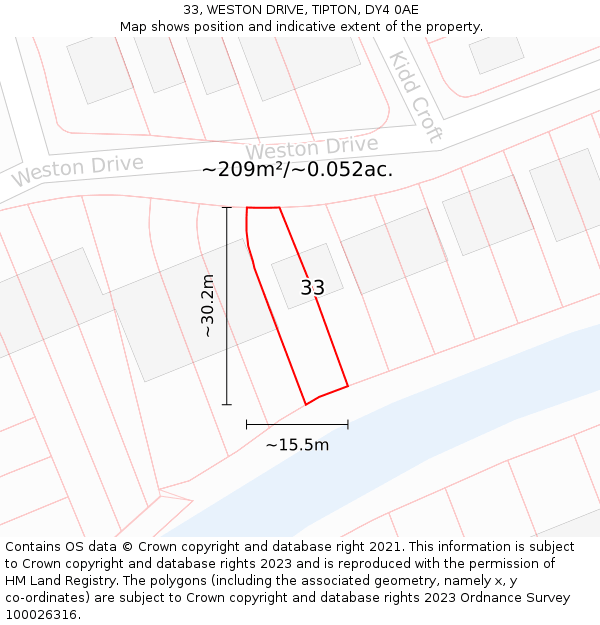 33, WESTON DRIVE, TIPTON, DY4 0AE: Plot and title map