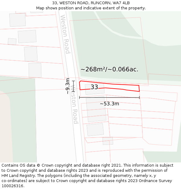 33, WESTON ROAD, RUNCORN, WA7 4LB: Plot and title map