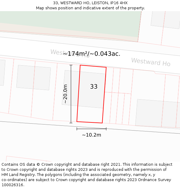 33, WESTWARD HO, LEISTON, IP16 4HX: Plot and title map