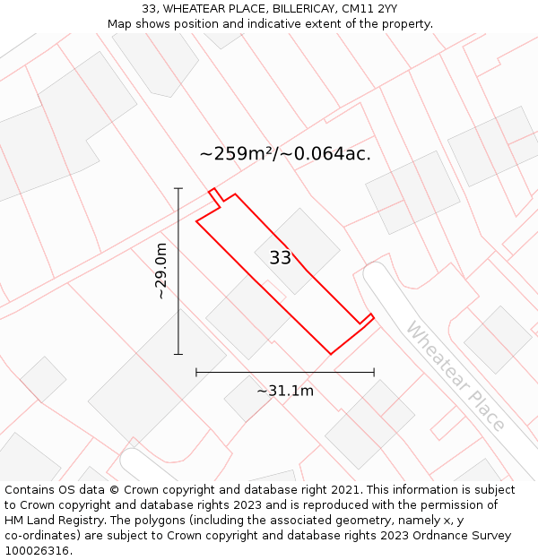 33, WHEATEAR PLACE, BILLERICAY, CM11 2YY: Plot and title map