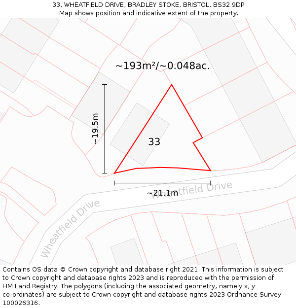 33, WHEATFIELD DRIVE, BRADLEY STOKE, BRISTOL, BS32 9DP: Plot and title map