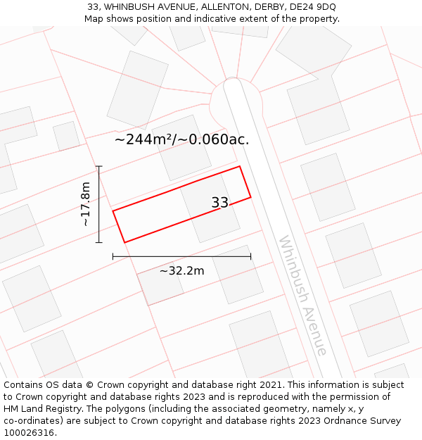 33, WHINBUSH AVENUE, ALLENTON, DERBY, DE24 9DQ: Plot and title map