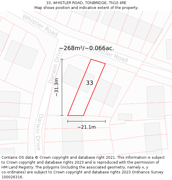 33, WHISTLER ROAD, TONBRIDGE, TN10 4RE: Plot and title map