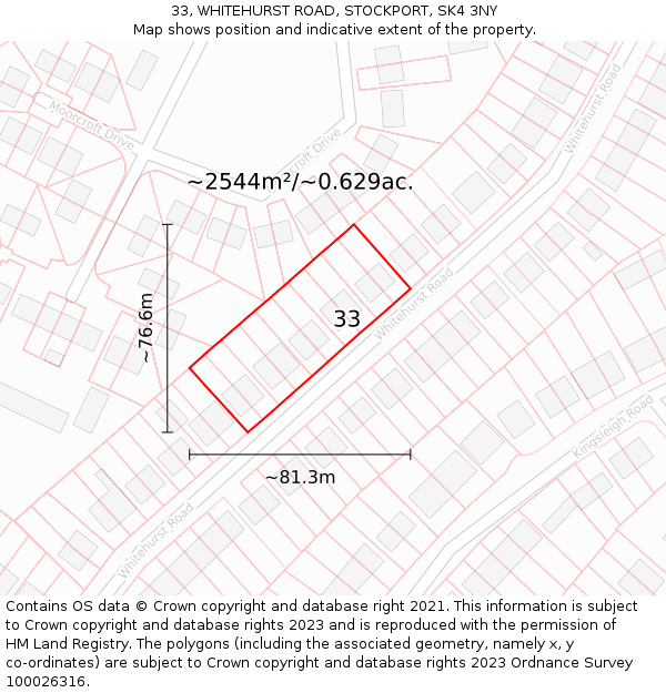 33, WHITEHURST ROAD, STOCKPORT, SK4 3NY: Plot and title map