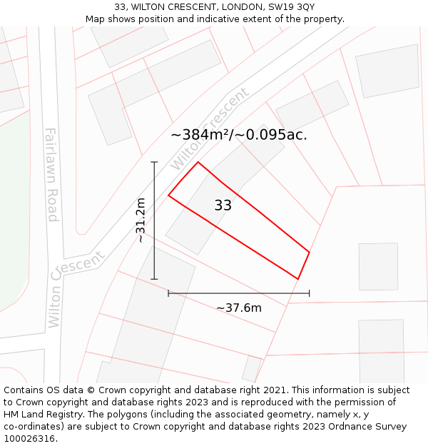 33, WILTON CRESCENT, LONDON, SW19 3QY: Plot and title map