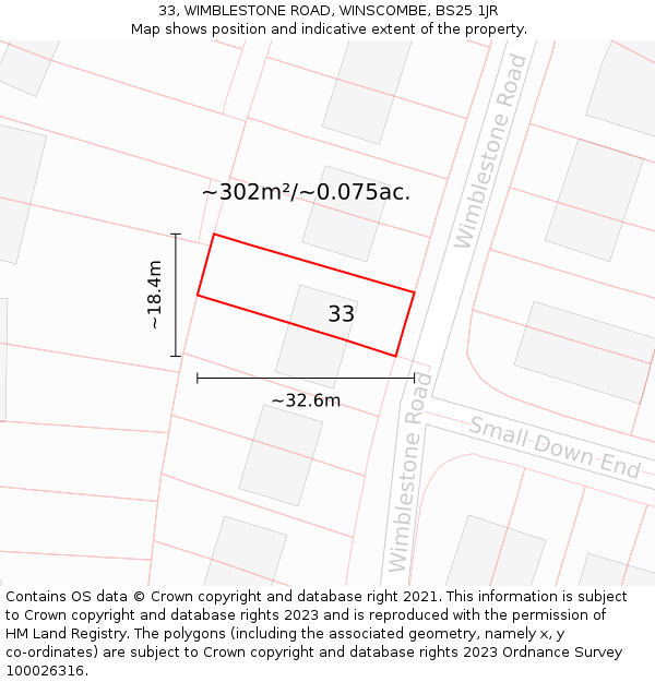 33, WIMBLESTONE ROAD, WINSCOMBE, BS25 1JR: Plot and title map