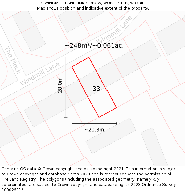 33, WINDMILL LANE, INKBERROW, WORCESTER, WR7 4HG: Plot and title map