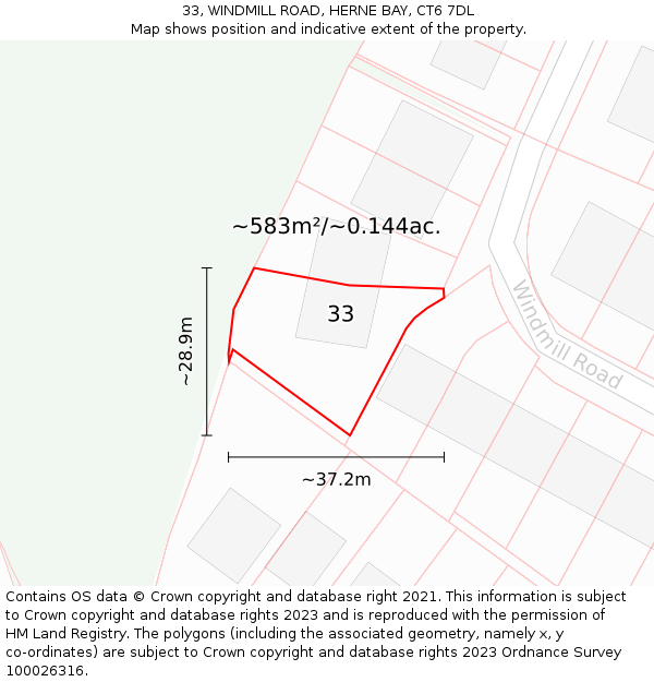 33, WINDMILL ROAD, HERNE BAY, CT6 7DL: Plot and title map