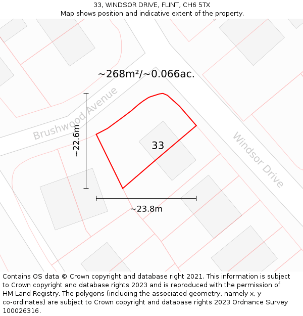 33, WINDSOR DRIVE, FLINT, CH6 5TX: Plot and title map