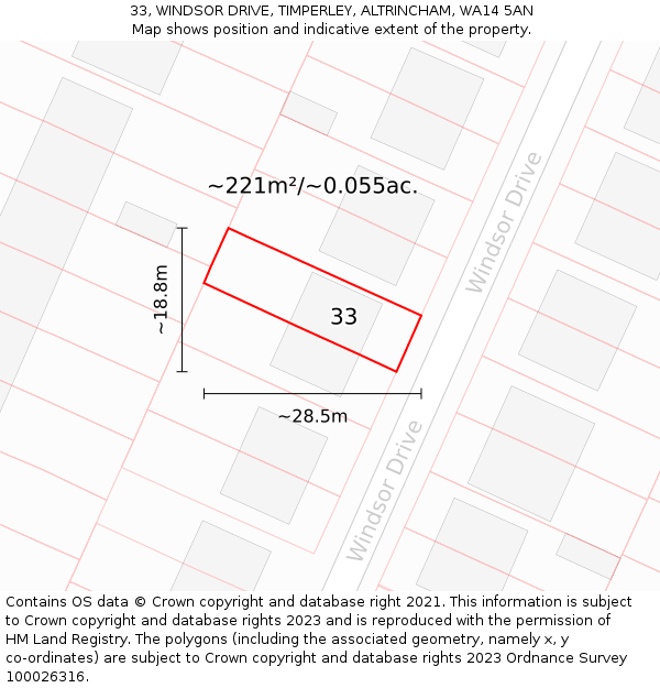 33, WINDSOR DRIVE, TIMPERLEY, ALTRINCHAM, WA14 5AN: Plot and title map