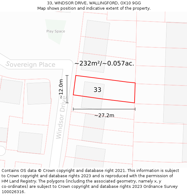 33, WINDSOR DRIVE, WALLINGFORD, OX10 9GG: Plot and title map