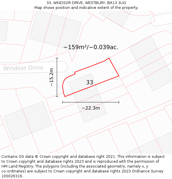 33, WINDSOR DRIVE, WESTBURY, BA13 3UG: Plot and title map