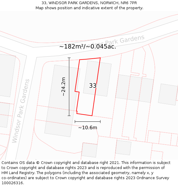 33, WINDSOR PARK GARDENS, NORWICH, NR6 7PR: Plot and title map