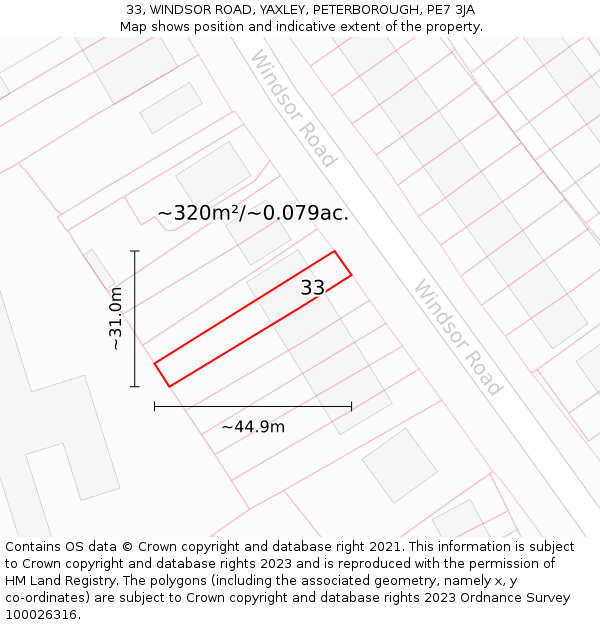 33, WINDSOR ROAD, YAXLEY, PETERBOROUGH, PE7 3JA: Plot and title map