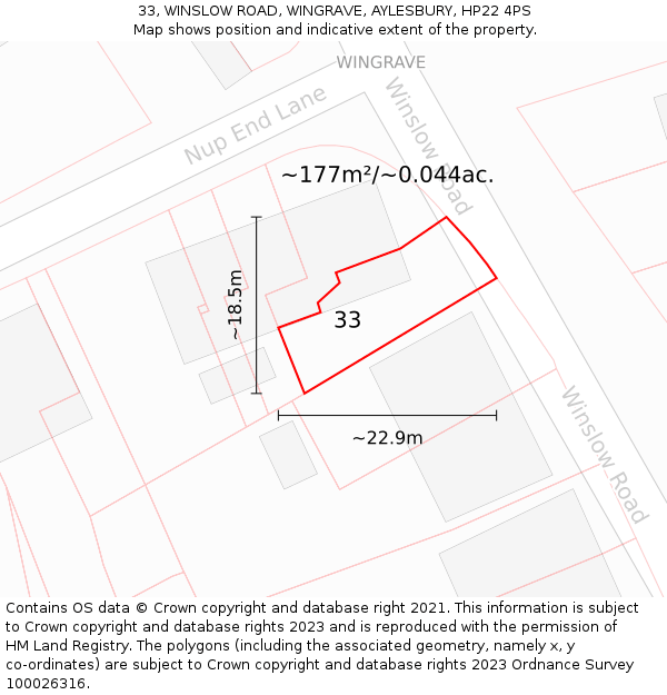 33, WINSLOW ROAD, WINGRAVE, AYLESBURY, HP22 4PS: Plot and title map