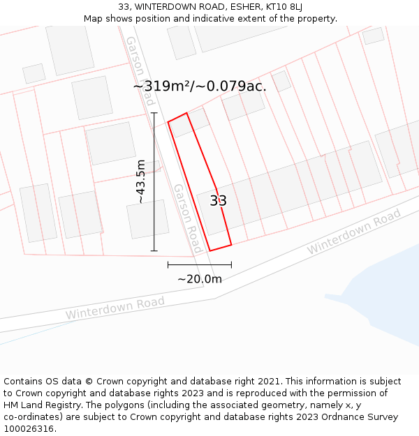 33, WINTERDOWN ROAD, ESHER, KT10 8LJ: Plot and title map