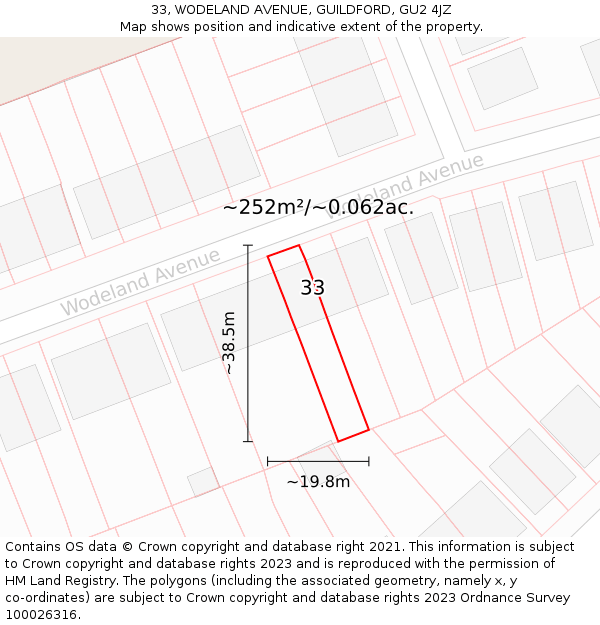 33, WODELAND AVENUE, GUILDFORD, GU2 4JZ: Plot and title map