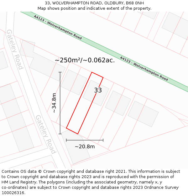 33, WOLVERHAMPTON ROAD, OLDBURY, B68 0NH: Plot and title map