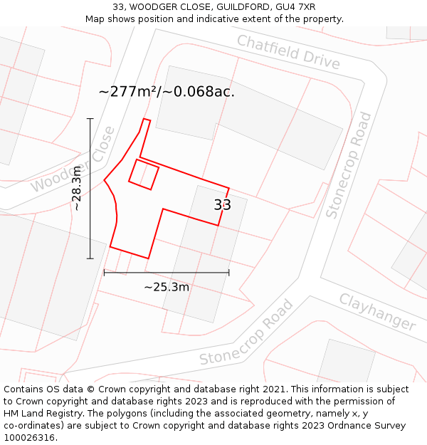 33, WOODGER CLOSE, GUILDFORD, GU4 7XR: Plot and title map