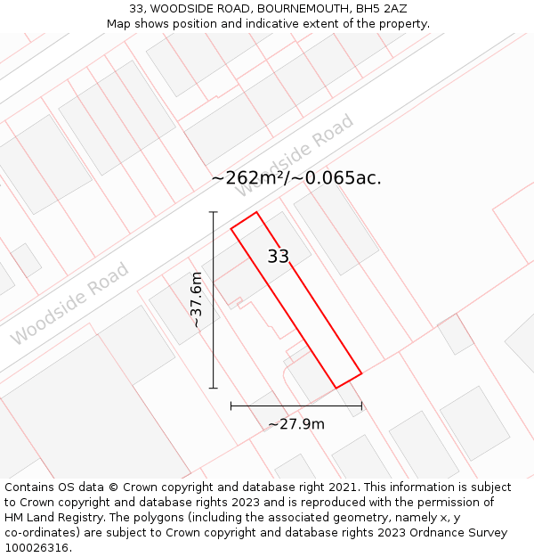 33, WOODSIDE ROAD, BOURNEMOUTH, BH5 2AZ: Plot and title map