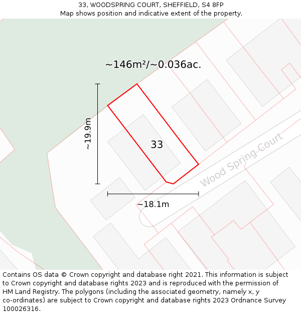 33, WOODSPRING COURT, SHEFFIELD, S4 8FP: Plot and title map