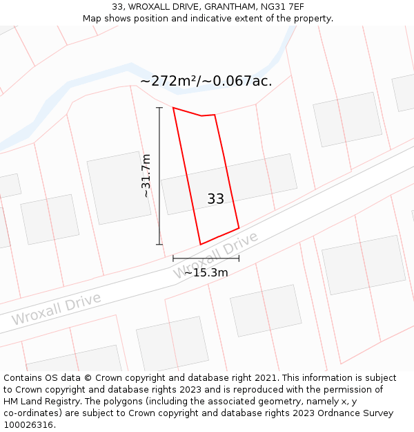 33, WROXALL DRIVE, GRANTHAM, NG31 7EF: Plot and title map