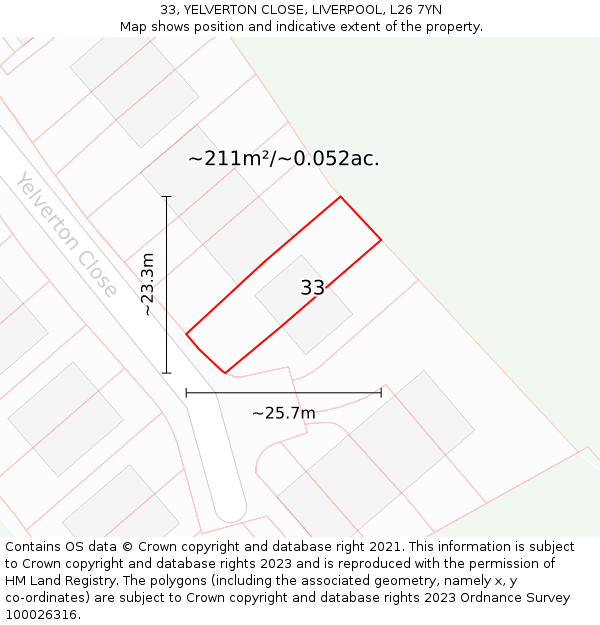 33, YELVERTON CLOSE, LIVERPOOL, L26 7YN: Plot and title map