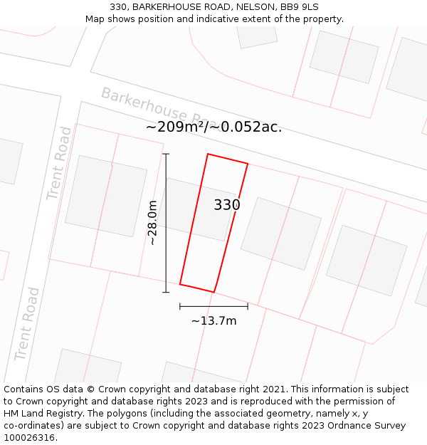 330, BARKERHOUSE ROAD, NELSON, BB9 9LS: Plot and title map