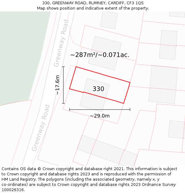 330, GREENWAY ROAD, RUMNEY, CARDIFF, CF3 1QS: Plot and title map