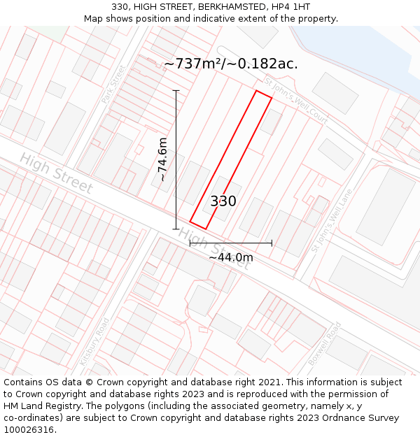330, HIGH STREET, BERKHAMSTED, HP4 1HT: Plot and title map